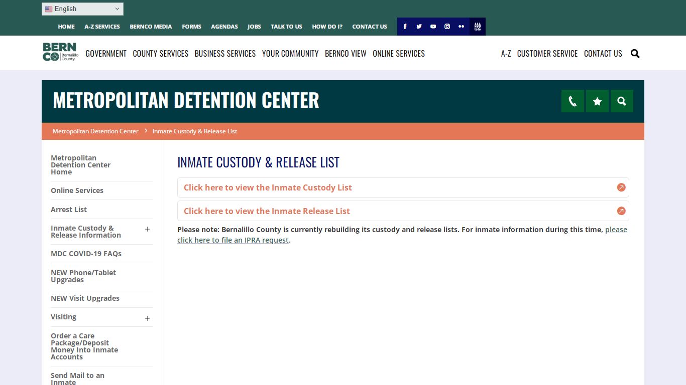 Inmate Custody & Release List - Metropolitan Detention Center